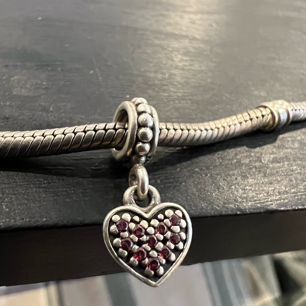 Retired Pandora Charm | Red Pave Heart Dangle